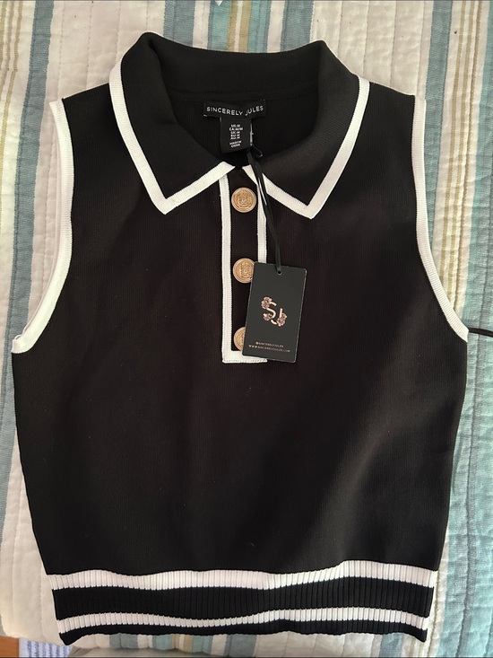 Sincerly Jules Tops - Sincerly Jules Black Tank Polo with White Trim NWT